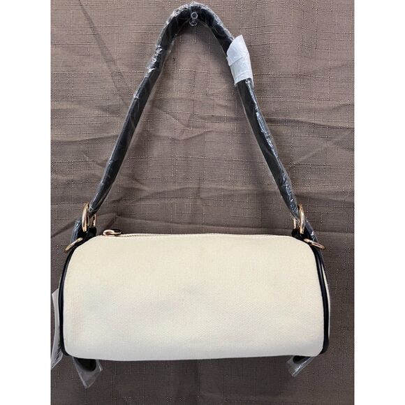 NWT The Drop Canvas Mini Barrel Bag in Linen with Black Trim - Picture 3 of 11